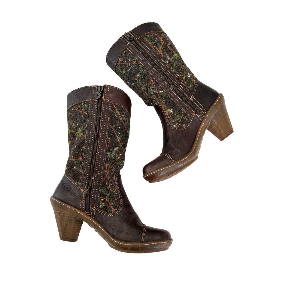 The Art Company Mid Boots Size 37 US 6.5 -7 Brown Leather Embroidered Wool Shaft - Picture 5 of 9